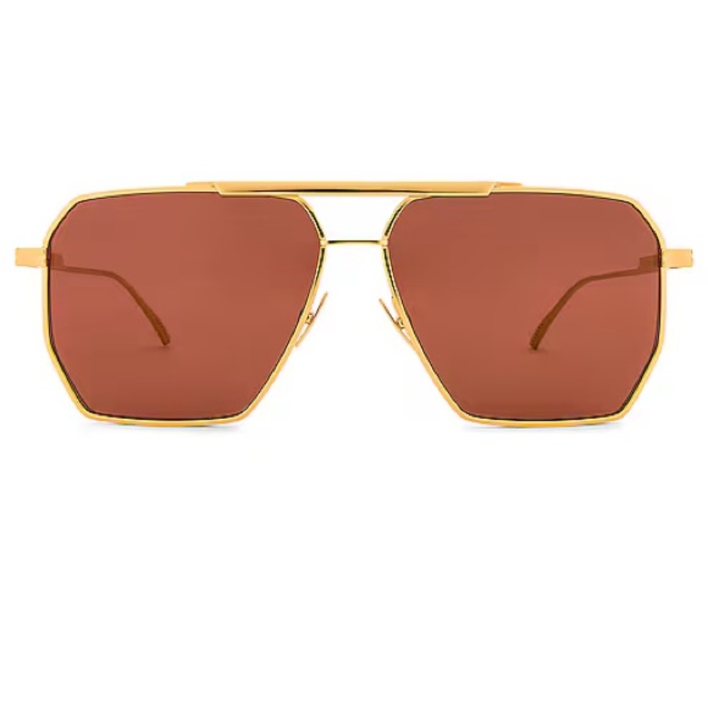 Bottega Veneta Pilot Frame sunglasses in shiny gold & solid warm brown